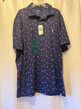 Izod Navy Golf Polo with Pink Flamingo Print